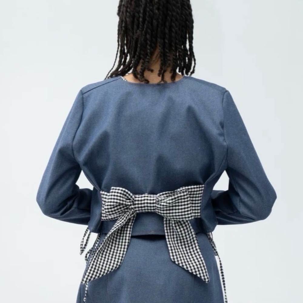 Rightful Owner Handmade Denim Bow Bolero Large L